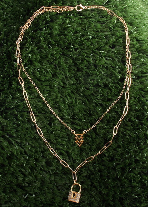 Boho Necklace, RH Two Layer Copper Gold Lock and Key